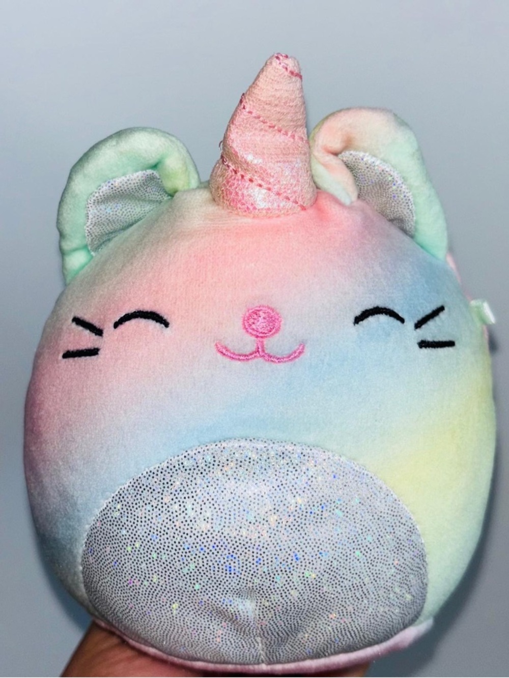 Squishmallows Pastel Rainbow Unicorn Cat Plush with Sparkle Belly